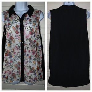 NWOT Red Herring for Debenhams Sz 8 (UK 12 EU 40) Shirt Floral Black Sleeveless